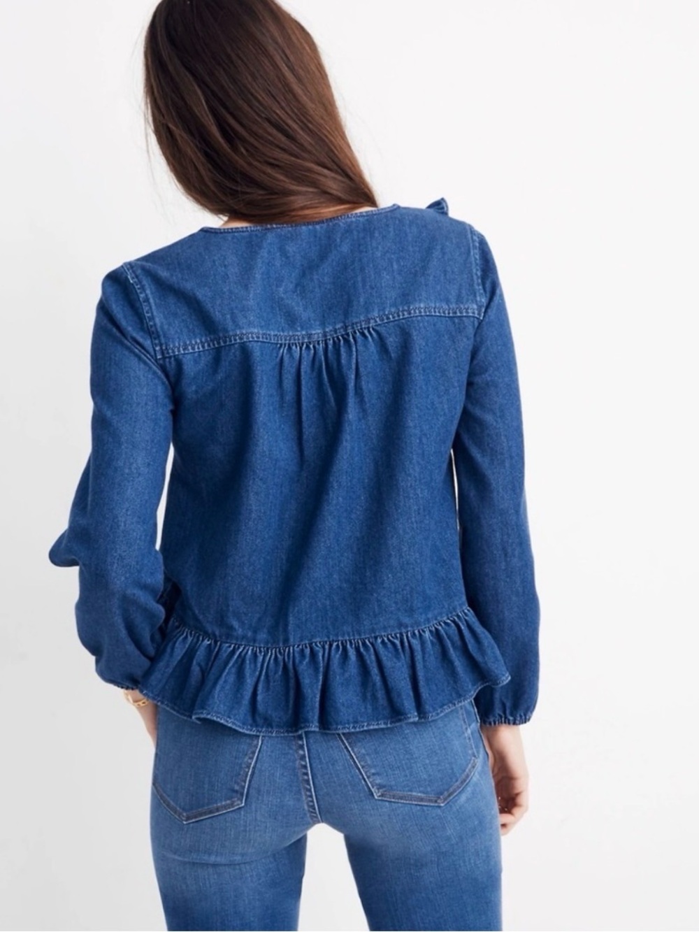 Madewell Denim Ruffle Top - Picture 6 of 11